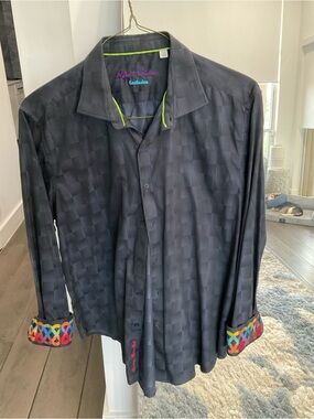 Robert Graham Black Jacquard Button-Down with Multicolor Cuff Accents